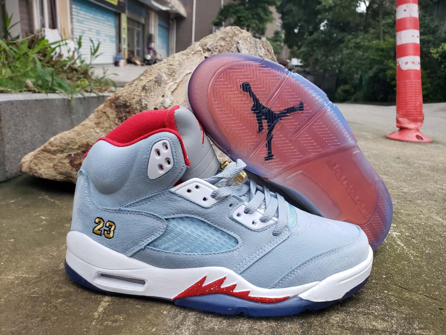 2019 Air Jordan 5 Ice Blue White Red Shoes - Click Image to Close